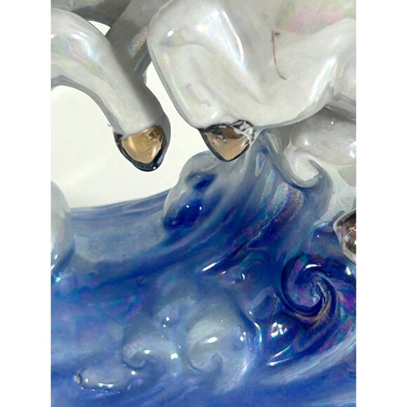 3 Horses Running on Waves Figurine Vtg Ceramic Glazed White Pink Blue Statue - Picture 7 of 17
